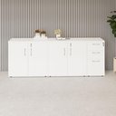 Ver imagem 1 de Armário Balcão 1,96m x 45cm Escritório e Home Office com 4 Portas 2 Gavetas e 1 Gavetão Fichá