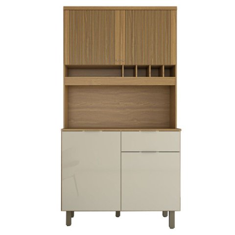 Cozinha Compacta Luz 1 Gaveta 4 Portas 100% Mdf Amêndoa/off White - Panorama Móveis