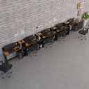 Ver imagem 2 de Conjunto de Escritório Noruega 4 Livreiro 1 Buffet e 5 Mesas 90cm - Via Nossa - Preto e Cedro