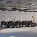 Ver imagem 1 de Conjunto de Escritório Noruega 4 Livreiro 1 Buffet e 5 Mesas 90cm - Via Nossa - Preto e Cedro