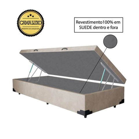 Base Box Baú Solteirão Luxo Blindado NK Camas Suede Bege 49x96x203
