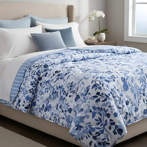 Cobertor Quentinho Queen Size Edredom Jasmine Inverno Pesado:azul