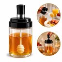 Ver imagem 5 de Meleira de Vidro Dispenser Mel Porta Xarope Calda Pegador Dosador Pote Colmeia Transparente 260ml