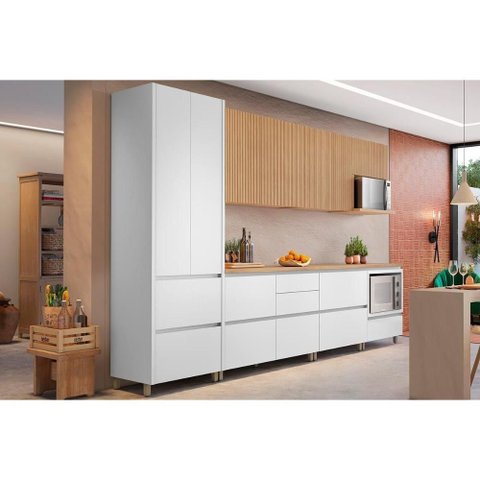 Cozinha Modulada Nesher Rainha Gourmet 7 Peças (3aéreos+3balcões+1paneleiro) C6p37 Branca/nature-