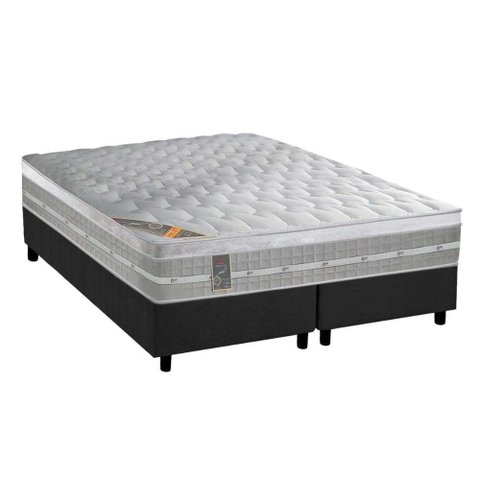 Cama Box Queen: Colchão Molas Pocket Ensacadas Castor Premium Gel + Base Crc Suede Gray (158x198)
