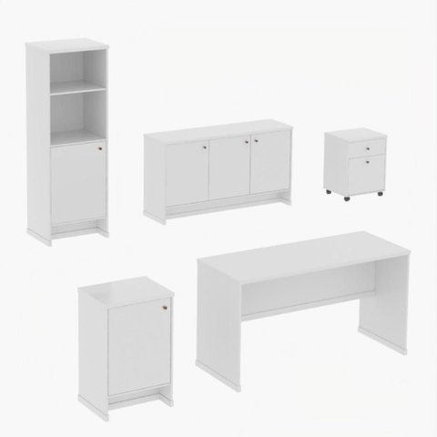 Conjunto Escritório Office Escrivaninha Balcões Gaveteiro Zeus - Via Nossa - Branco