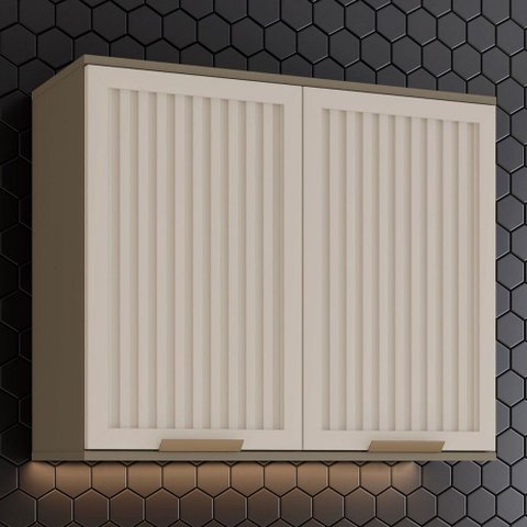 Armário Aéreo Cozinha Connect 80 cm 2 Portas Ripado Duna/Cristal Henn MDF