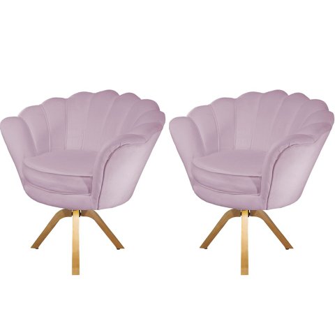 Kit 2 Poltronas Decorativa Pétala Base Giratória Madeira Suede Rosê Ms Decor