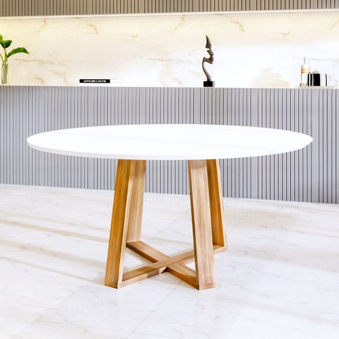 Mesa de Jantar Livia 90cm Base Madeira Maciça - Branca