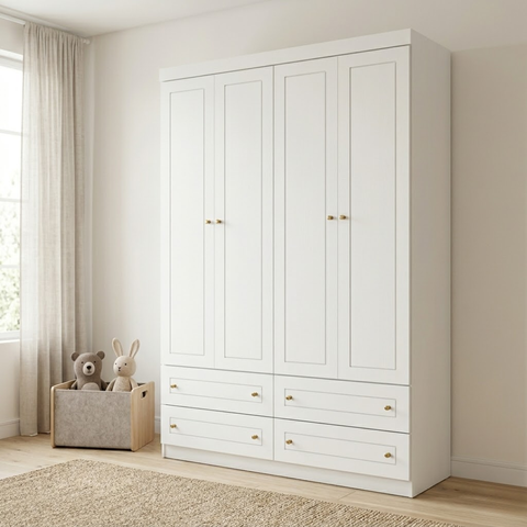 Guarda Roupa Infantil Maryland 4 Portas 4 Gavetas Casa 812 MDP Cabideiro Organizador 158cm