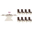 Ver imagem 1 de Conjunto: Mesa Sala Jantar Zafira C/ Tampo Madeirado C/ Vidro Curvo 200x100cm e 8 Cadeiras Lia Off