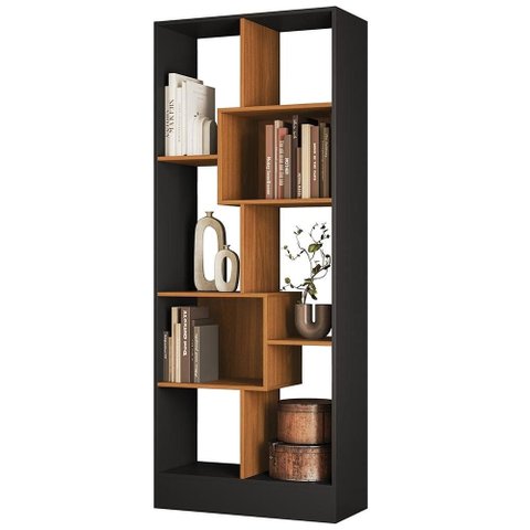 Estante Livreiro 73cm com Nichos Dora Preto/Cinamomo Z49 - Mpozenato