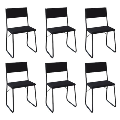Kit 6 Cadeiras de Jantar Estofadas Angra Preto
