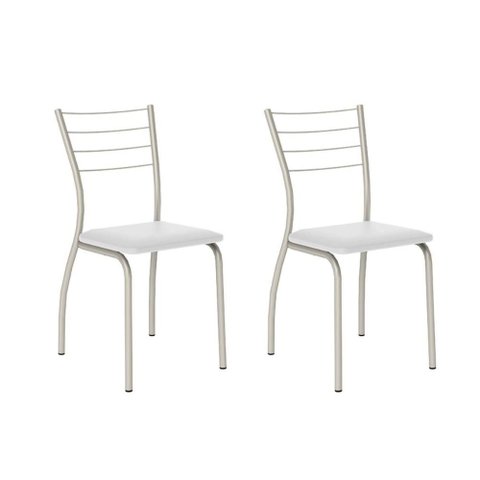Cadeira de Cozinha 1700 Kit 2 Un Prata - Assento Courano Branco - Carraro