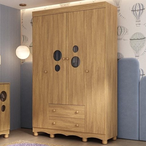 Guarda-roupa Infantil 122cm com Vidro 4 Portas e 2 Gavetas Suspiro Multimóveis Mp4458 Madeirado