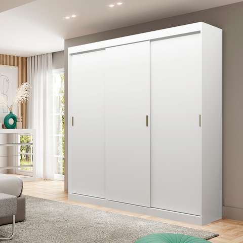 Guarda-roupa Casal 3 Portas de Correr 4 Gavetas Branco Carraro
