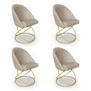 Ver imagem 1 de Kit 04 Cadeiras Poltrona de Jantar Bela Linho Bege Base Metálica Luxo Dourado - Pallazio