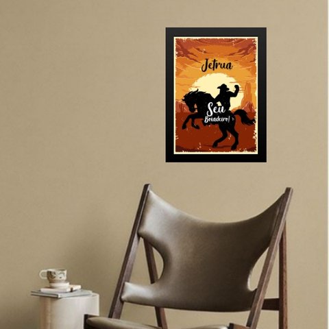 Quadro Umbanda Seu Boiadeiro 45x34cm - com Vidro:madeira Branca