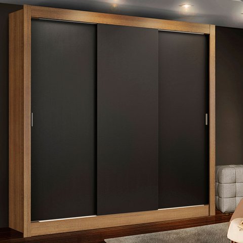 Guarda-Roupa Casal Madesa Lyon Plus 3 Portas de Correr 4 Gavetas Rustic/Preto Cor:Rustic/Preto