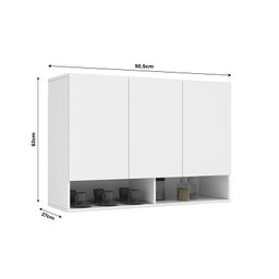 Armario Aereo Milão Cozinha 3 Portas e 2 Nichos Branco - Ej Moveis - 3