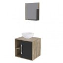 Ver imagem 2 de Conjunto para Banheiro Gabinete com Cuba Redonda R30 e Espelheira Soft 500W Marrom/Carvalho c/Preto