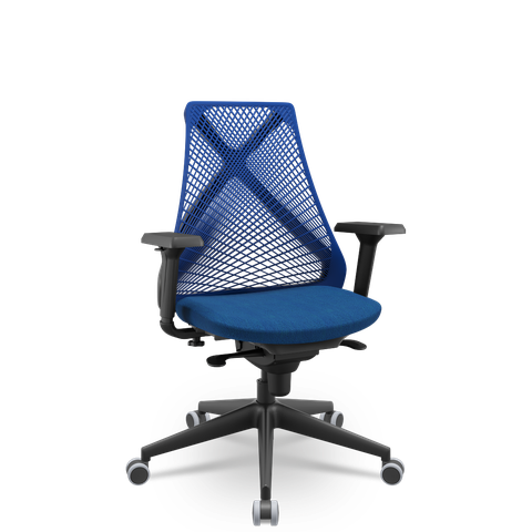 Cadeira Plaxmetal Bix X+ Base Italia Mecanismo Sincron Tela Azul Assento Poliéster Azul