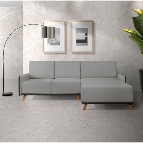 Sofá 4 Lugares com Chaise Lado Direito 258cm Corino Geribá