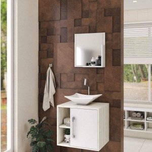 Conjunto para Banheiro Gabinete com Cuba Folha L34 e Espelheira Soft 500W