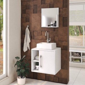 Conjunto para Banheiro Gabinete com Cuba Quadrada Q32 e Espelheira Soft 500W 