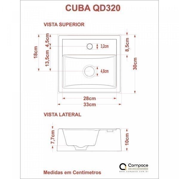 Conjunto para Banheiro Gabinete com Cuba Quadrada Q32 e Espelheira Soft 500W  - 4