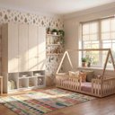 Ver imagem 1 de Quarto Montessori Cama Telhado Giulia e Guarda-Roupa Curió Casatema MadeiraOriginals Natural/Branco