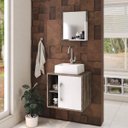 Ver imagem 1 de Conjunto para Banheiro Gabinete com Cuba Quadrada Q32 e Espelheira Soft 500W Marrom/Carvalho Dark/Br