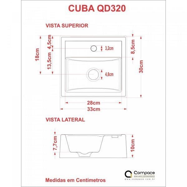 Conjunto para Banheiro Gabinete com Cuba Quadrada Q32 e Espelheira Soft 500W Compace - 4