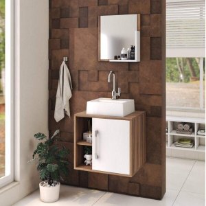 Conjunto para Banheiro Gabinete com Cuba Quadrada Q32 e Espelheira Soft 500W 