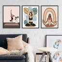 Ver imagem 2 de Kit 3 Quadros Decorativos Yoga e Plantas 33x24cm - com Vidro:madeira Preta