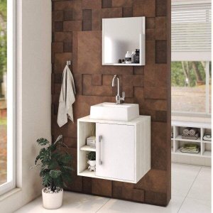 Conjunto para Banheiro Gabinete com Cuba Quadrada Q32 e Espelheira Soft 500W