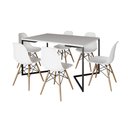 Ver imagem 2 de Mesa Jantar Industrial Retangular Branca 137x90cm Base V Ferro Preto com 6 Cadeiras Branca Eames Mad