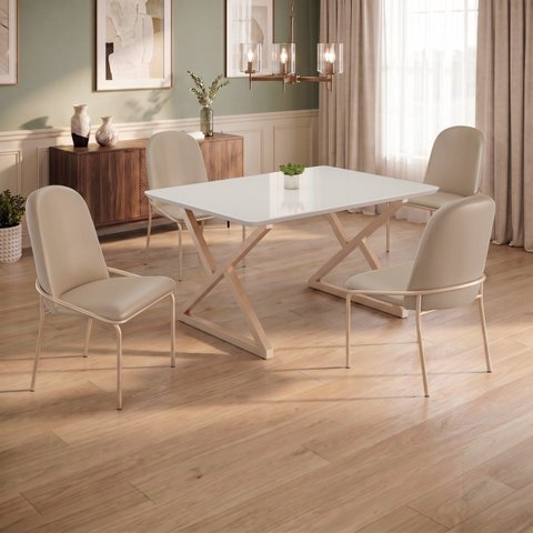 Conjunto para Sala de Jantar Mesa Império 120x90 com 4 Cadeiras Rubi