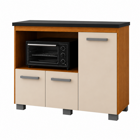 Balcão de Cozinha para Cooktop Verona 5 Bocas e Forno/ Microondas Freijó/Off White Rd
