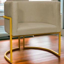 Poltrona Decorativa Para Sala Recepção Escritório Luna Suede Base de Ferro Dourada - 2