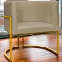 Ver imagem 2 de Poltrona Decorativa Para Sala Recepção Escritório Luna Suede Base de Ferro Dourada