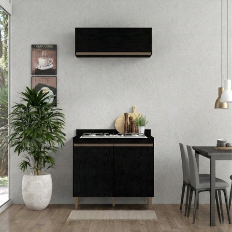 Cozinha Compacta Modulada 2 Peças 80cm Milão Menu Móveis Preto