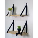 Ver imagem 2 de Kit 3 Prateleiras de Pinus - Alça de Couro 40 X19cm:preto