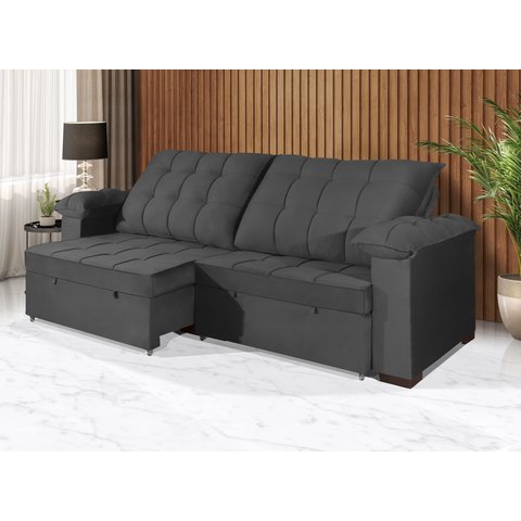 Sofá Retrátil e Reclinável 2,90m Canadá Estilo Estofados - Suede Veludo Cor "cinza"