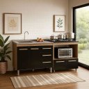 Ver imagem 1 de Kit Balcão para Pia 120cm Bianca + Balcão para Cooktop 4 Bocas Elisa - Savana/preto