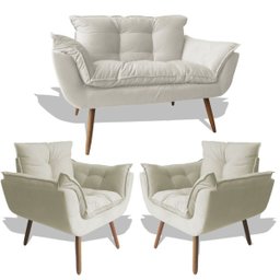 Conjunto Sofá Namoradeira Opala para Sala Estar Recepção + 2 Poltrona Cadeira Opala Decorativa - Sue - 1