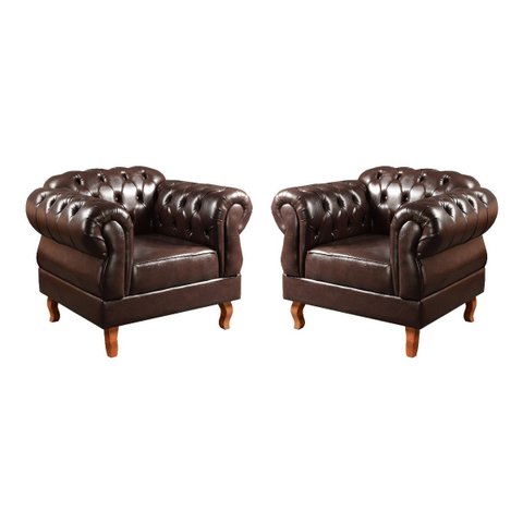 Kit 02 Poltronas Chesterfield Elisabeth Duquesa Capitonê - Couríssimo Café