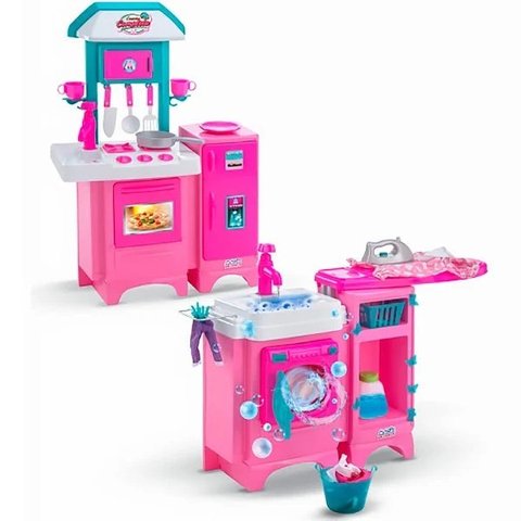 Kit 2 em 1 Cozinha Completa e Lavanderia Lava e Passa Magic TOYS 8043