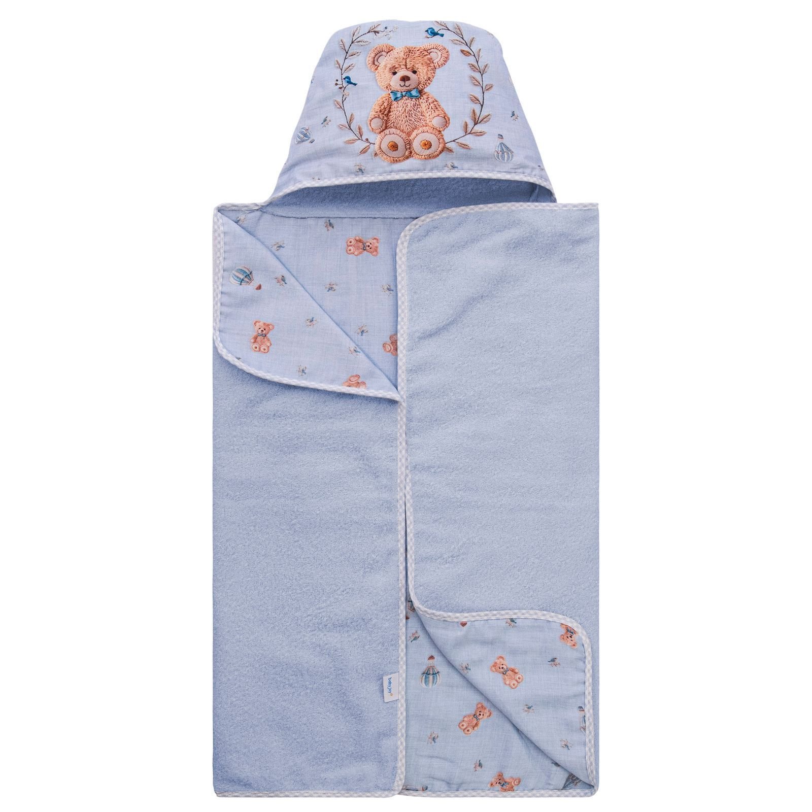 Toalha de Banho Bebe com Capuz Estampada Digital Luxo: Urso Azul