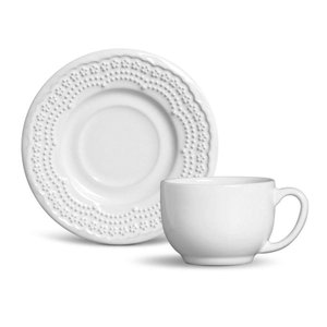 Conjunto com 6 Xícaras de Chá com 6 Pires Madeleine Branco 161ml